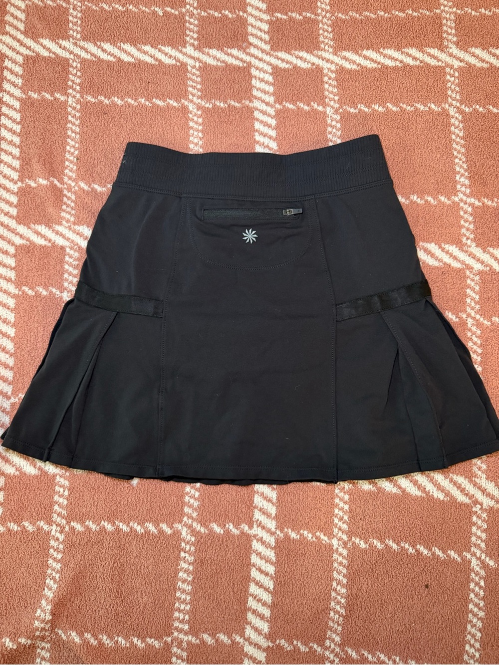 Athleta Black Pleated Athletic Skort with Zip Pocket